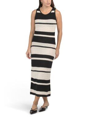 by the River Crochet Knit Midi Dress M Sleeveless Black White